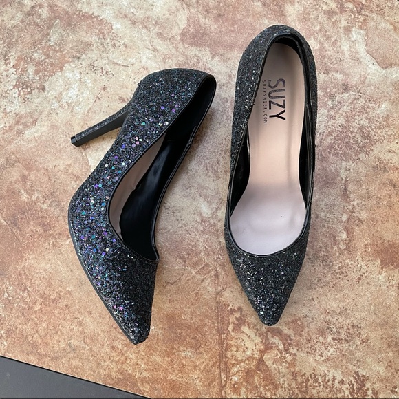 Suzy Shier Shoes - SUZY Black Heels with Multi-color glitter